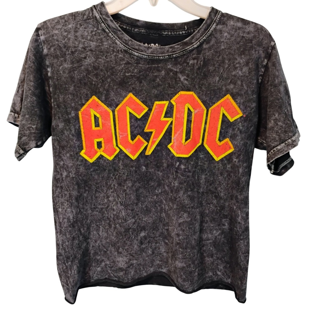 AC/DC Graphic T-Shirt Small Charcoal Acid Wash Rock Band Tee Short Sleeve Cotton